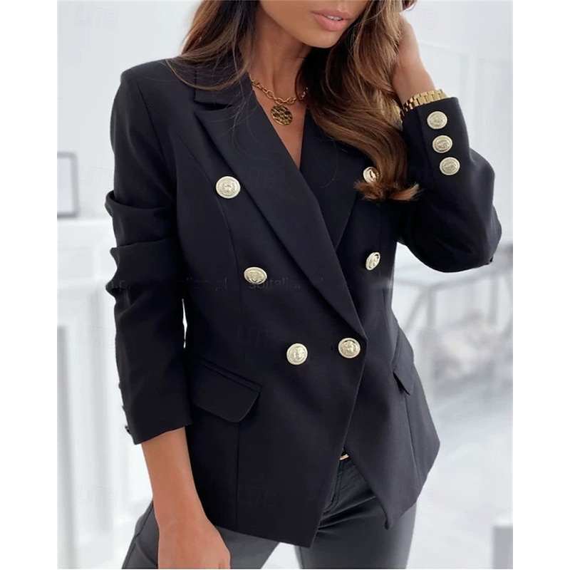 Women's Blazer Comfortable Pocket Buttons Elegant Fashion Outdoor Plain Going out Casual Daily Weekend Cardigan Regular Lapel Regular Fit Long Sleeve Outerwear Black White Pink Spring Fall2