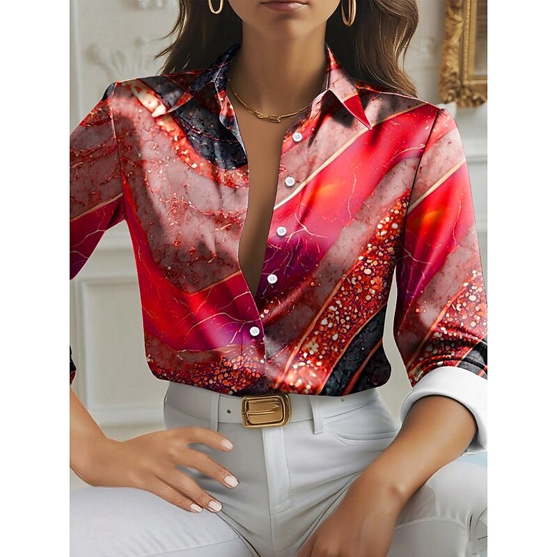 Women's Shirt Graphic Geometric Elegant Stylish Modern Long Sleeve Shirt Collar Regular Tops Work Daily Yellow Red Blue Purple Green Summer Fall Winter3
