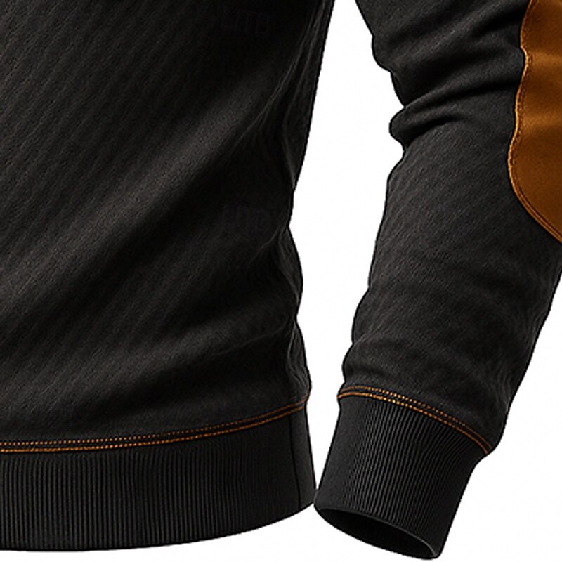 Men's Sweatshirt Waffle Sweatshirt Pullover Hoodie Sweatshirt Pullover Button Up Hoodie Black Standing Collar Plain Patchwork Color Block Sports & Outdoor Casual Daily Streetwear Cool Sportswear3