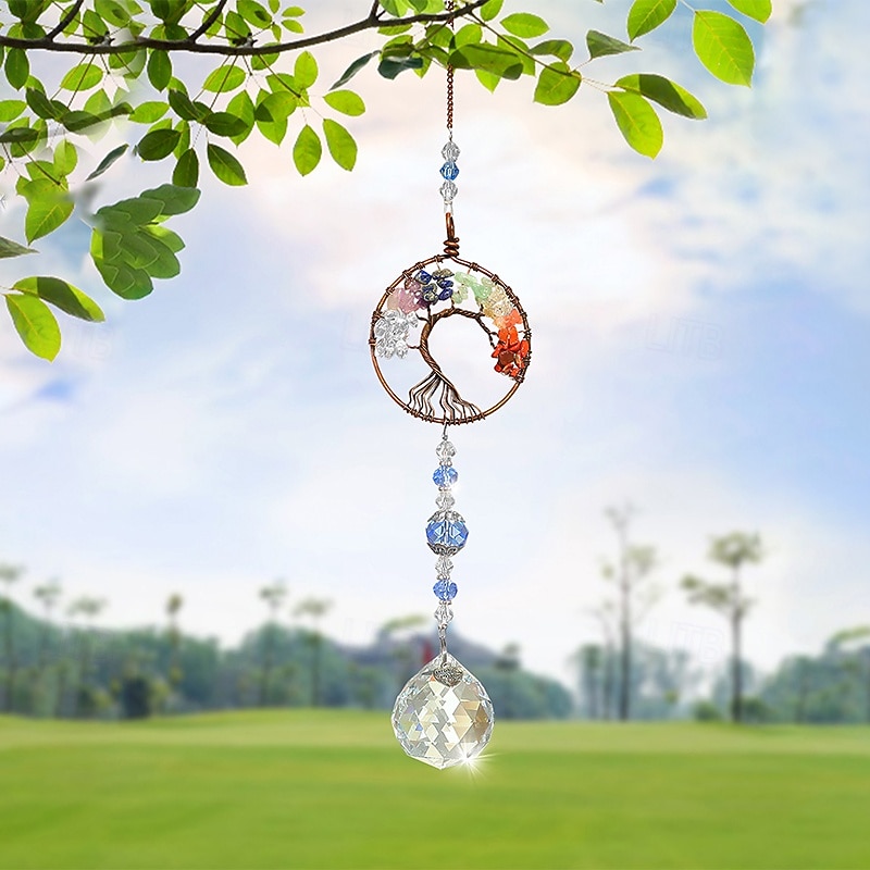 Crystal Tree of Life Sun Catcher Hanging Ornament, Crystal Pendant for Garden, Patio, Courtyard, Porch, Balcony, Indoor and Outdoor Décor, Perfect Gift and Home2
