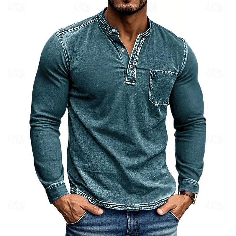 Men's Henley Shirt Tee Tee Top Long Sleeve Shirt Long Sleeve Henley Fall Winter Retro Fashion Designer Nostalgic Fashion Vintage Vacation Street Going out Black Pink Navy Blue Top Tee for Men