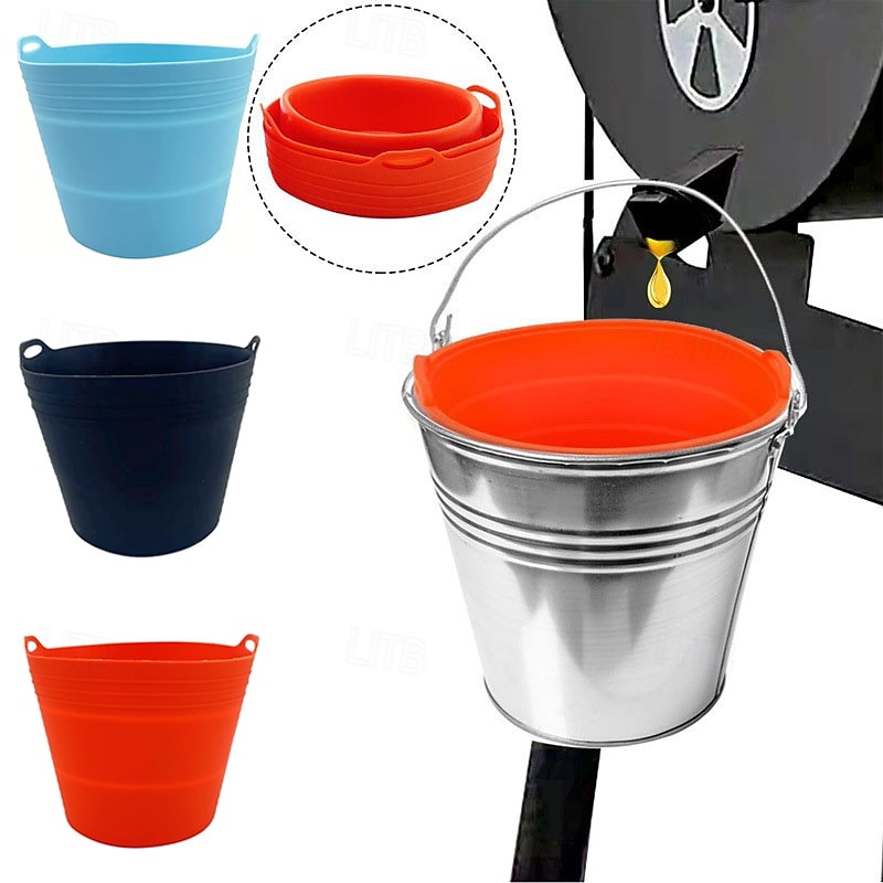 Collapsible Silicone Oil Bucket Liner for Barbecue Grill Outdoor BBQ Drip Oil Bucket Multi-functional Bucket Silicone Foldable Bucket for Grill Accessory Easy Clean BBQ Supplies