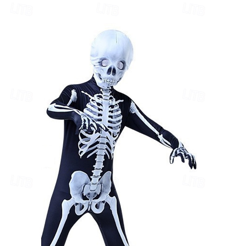Skeleton Skull Halloween Cosplay Costume One Piece Kid's Boys' Girls' Masquerade Halloween Masquerade Easy Halloween Costumes Dress Up3