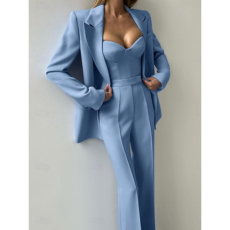 Women's 3 Pieces Suits Formal Wedding Guest Formal Evening Elegant Minimalist Long Sleeve Ankle Length Peak Lapel Double Breasted