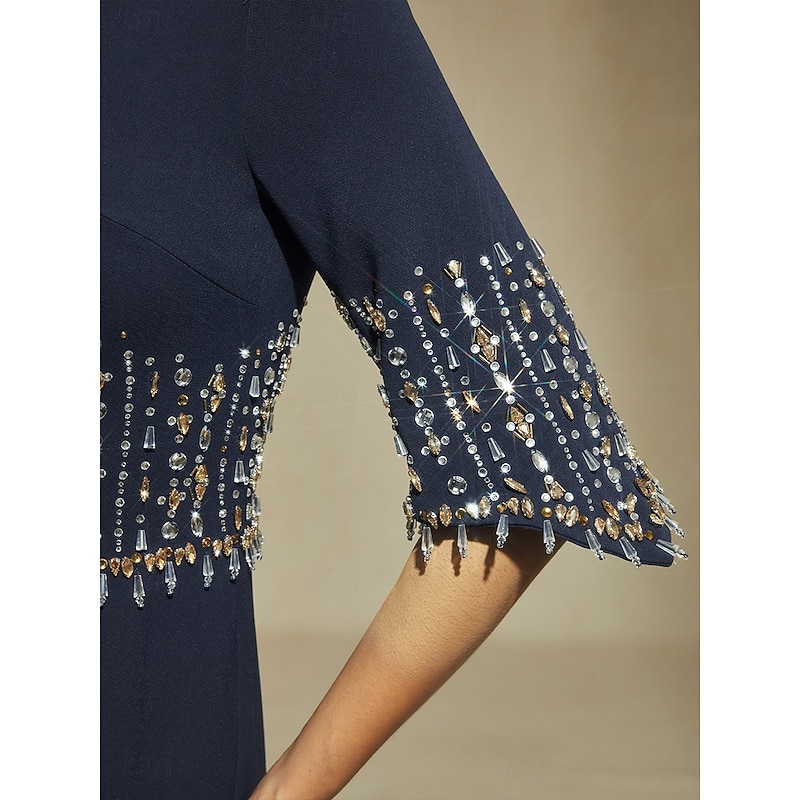 Women's Maxi Dress Trumpet Mermaid Dress A Line Dress Elegant Party Semi Formal Evening Party Regular Fit Floral Half Sleeve Boat Neck Navy Blue Summer Spring Fall Winter4