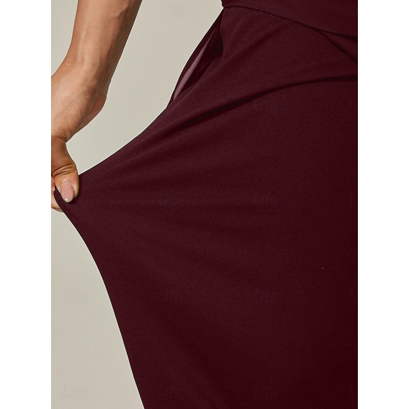 Women's Culottes Wide Leg Vacation Classic Calf-Length Mid Waist Elastic Waist Stylish Fashion Stretchy Formal Office Dailywear Wine Summer Spring Fall3