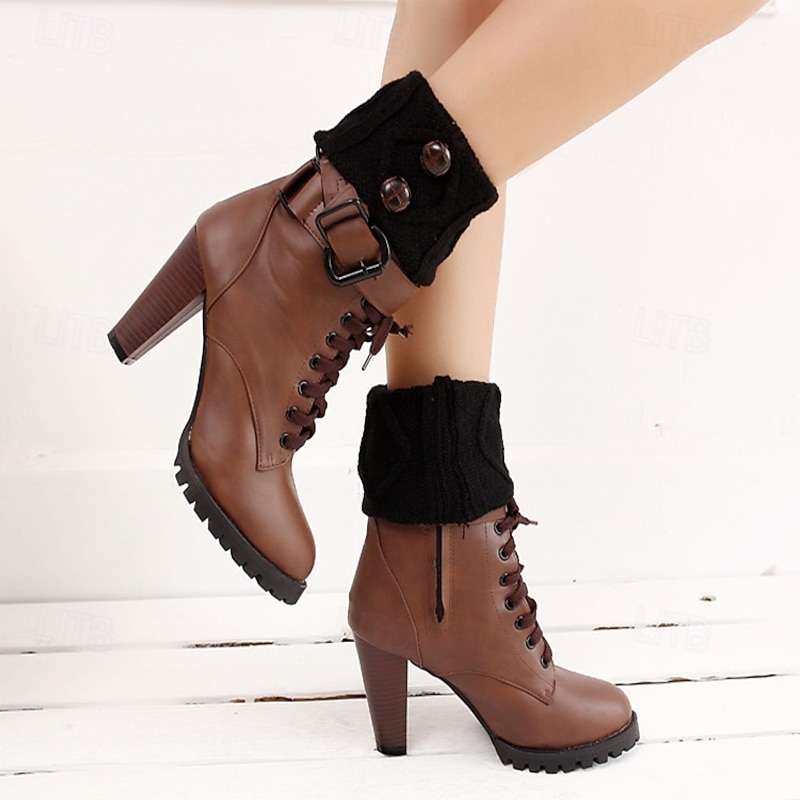 Women Winter Knit Boot Cuffs with Buttons, Fashion Diamond Pattern Short Leg Warmers, Warm Crochet Sock Covers for Boots2