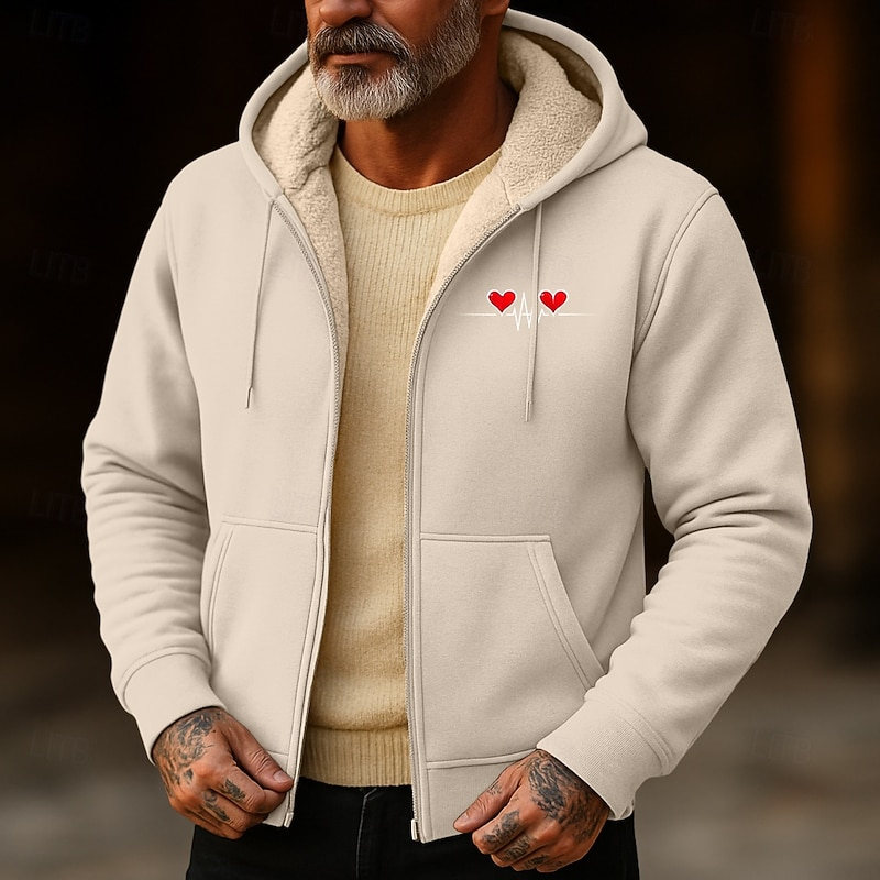 Men's Hoodie Full Zip Hoodie Fleece Hoodie Fleece lined Hoodie Apricot Black Red Burgundy Blue Hooded Plain Zip Up Sports & Outdoor Casual Daily Streetwear Cool Sportswear Winter Clothing Apparel2