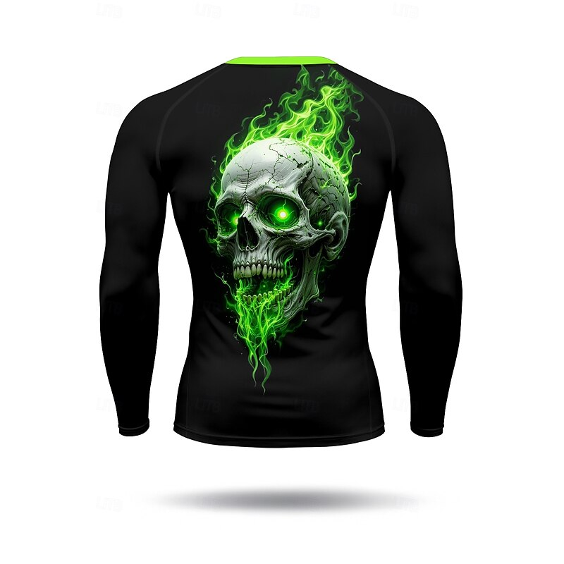 Men's Compression Shirt Running Shirt 3D Print Long Sleeve Base Layer Skull Quick Dry Compression Power Flex Moisture Wicking Gym Workout Active Training Exercise Sportswear Activewear Green2