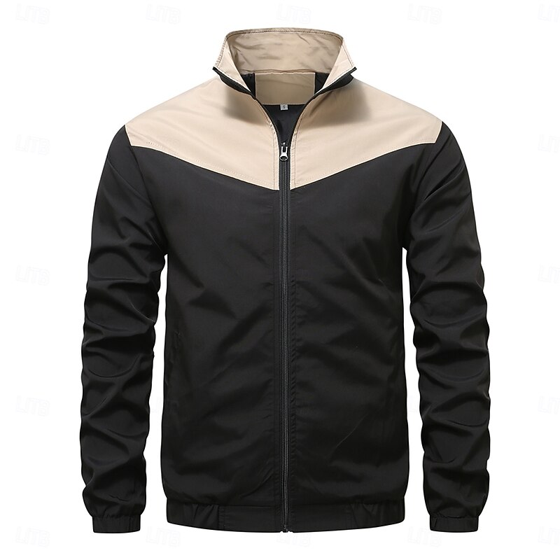 Men's Outdoor Jacket Sport Coat Formal Home Pocket Spring Fall Color Block Active Neutral Stand Collar Regular Red Green Khaki Jacket2