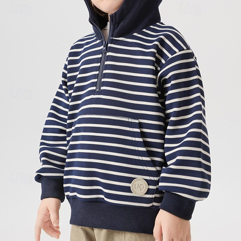 Kids Unisex Baseball Jackets Outerwear Stripe Long Sleeve Zipper Comfort Soft Coat Outdoor Cotton Fashion Daily Blue Spring Fall 4 years+
