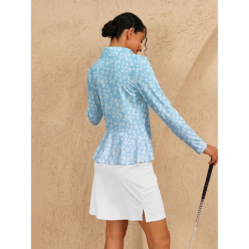 Women's Golf Polo Shirt Light Blue Long Sleeve Top Ladies Golf Attire Clothes Outfits Wear Apparel2