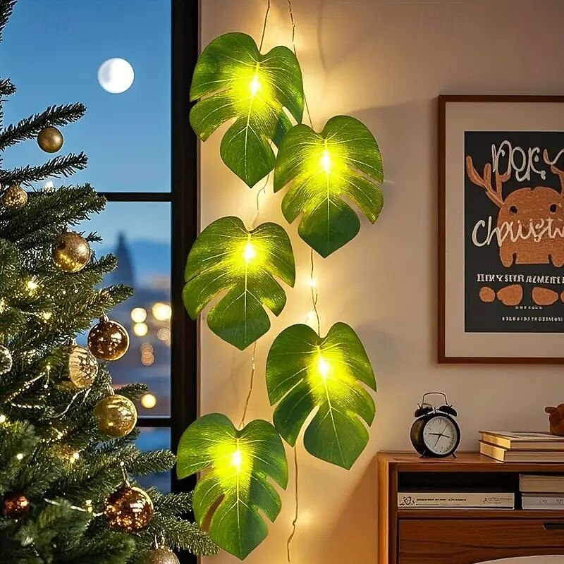 Christmas Fairy Tale String Lights Palm Leaf Garland Lights 3m 20LEDs suitable for New Year Party Jungle Theme Wedding Birthday Home Balcony Garden Window Decoration