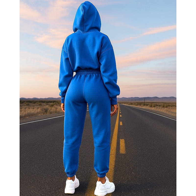 Women's One-piece  Hoodie Jumpsuit Sets Zip Up Solid Colored Clothing Suit Fall White Army Green Hiking Vocation Outdoor Long Sleeve Sport Activewear Micro-elastic Regular Fit2
