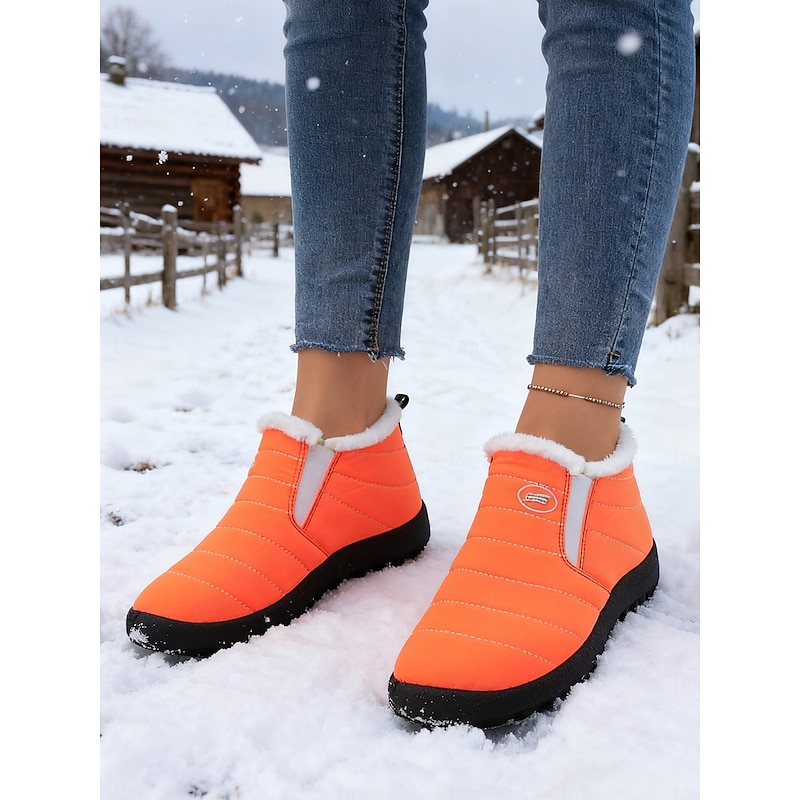 Women's Orange Waterproof Snow Boots with Warm Plush Lining, Lightweight Slip-On Winter Shoes for Outdoor Cold Weather & Halloween Style4