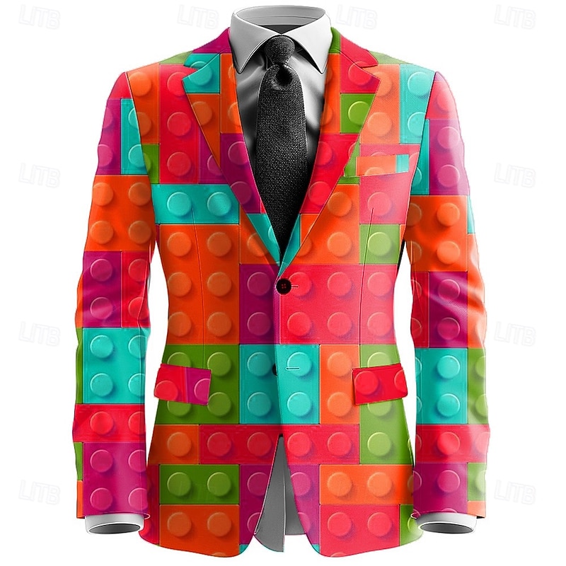 Men's Graphic Geometic Blazer Jacket Coat Comfortable Artistic Casual Party Casual Daily 3D Print Buttons Multi Pocket All Seasons Notch Long Sleeve Yellow Red Blue3