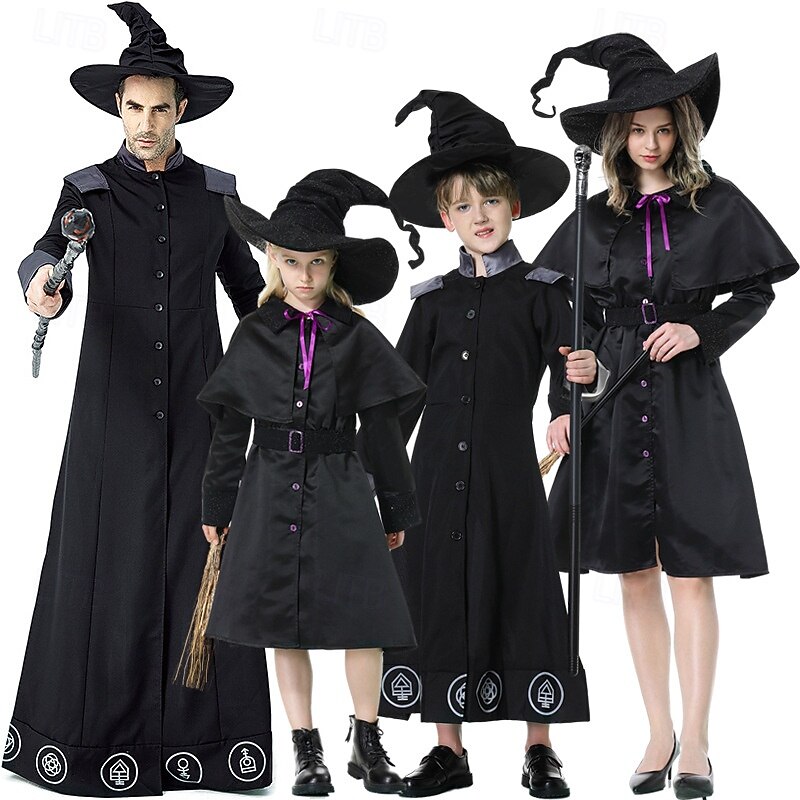 Witch Wizard Halloween Dress Fancy Costume Couples' Costumes Cosplay Kid's Adults' Women's Girls' Halloween Carnival Performance Party Easy Halloween Costumes Dress Up