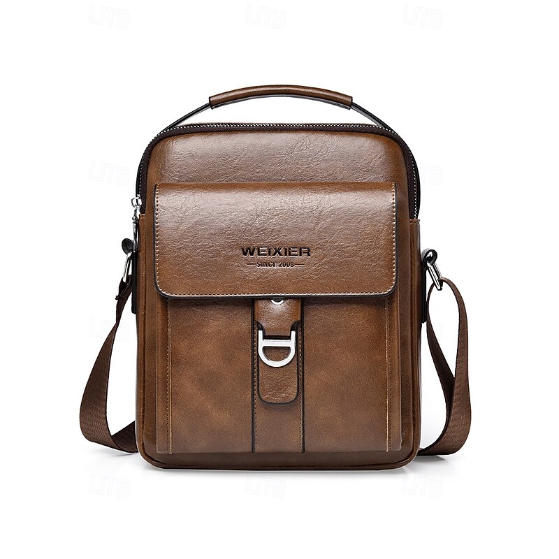 Men's Brown Black Faux Leather Crossbody Shoulder Bag – Vintage Messenger Satchel with Top Handle, Casual Business Travel Handbag4