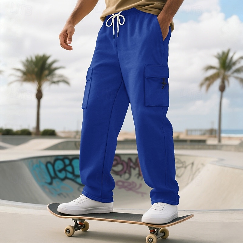 Men's Cargo Pants Sweatpants Fleece Pants Wide Leg Sweatpants Athletic Pants Drawstring Elastic Waist Multi Pocket Plain Moisture Wicking Breathable Full Length Outdoor Sports Outdoor Casual Vacation2