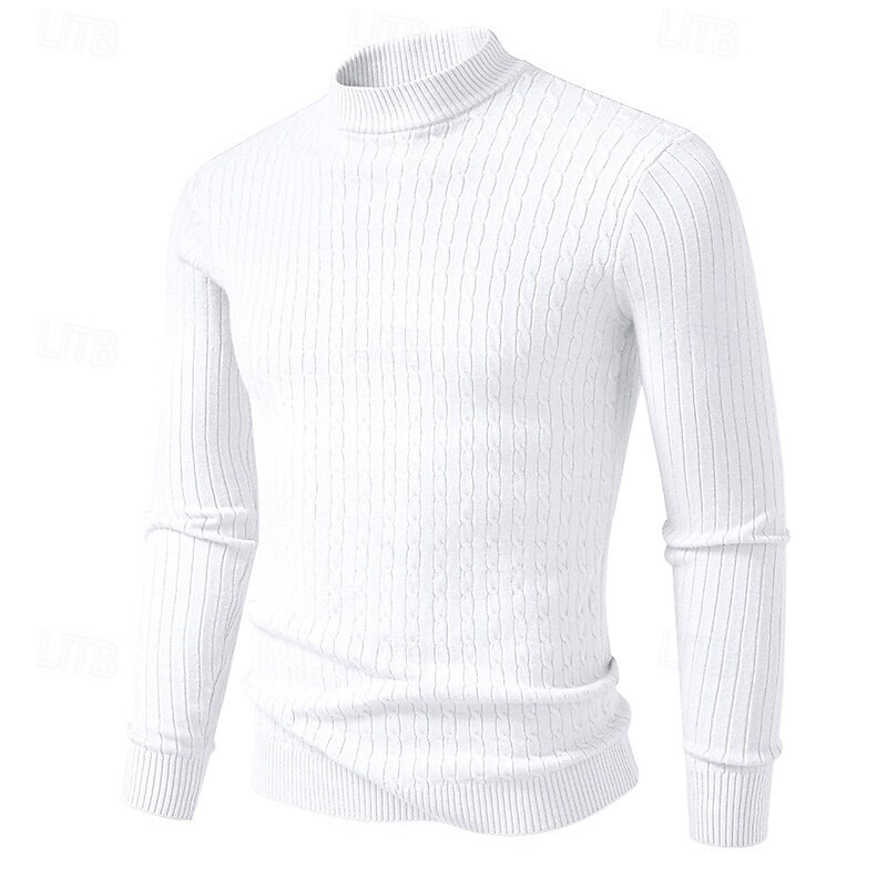 Men's Sweater Pullover Sweater Jumper Ribbed Knit Regular Tops Knitted Slim Fit Plain High Neck Knitwear Contemporary Casual Daily Wear Clothing Apparel Fall Wine Black M L XL3