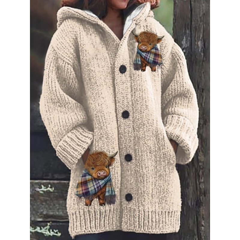 Women's Sweater Cardigan Casual Soft Graphic Ribbed Hooded Pocket Buttons Knitted Long Sleeve Long Tops Knit Outdoor Daily Weekend White Blue Fall Winter3