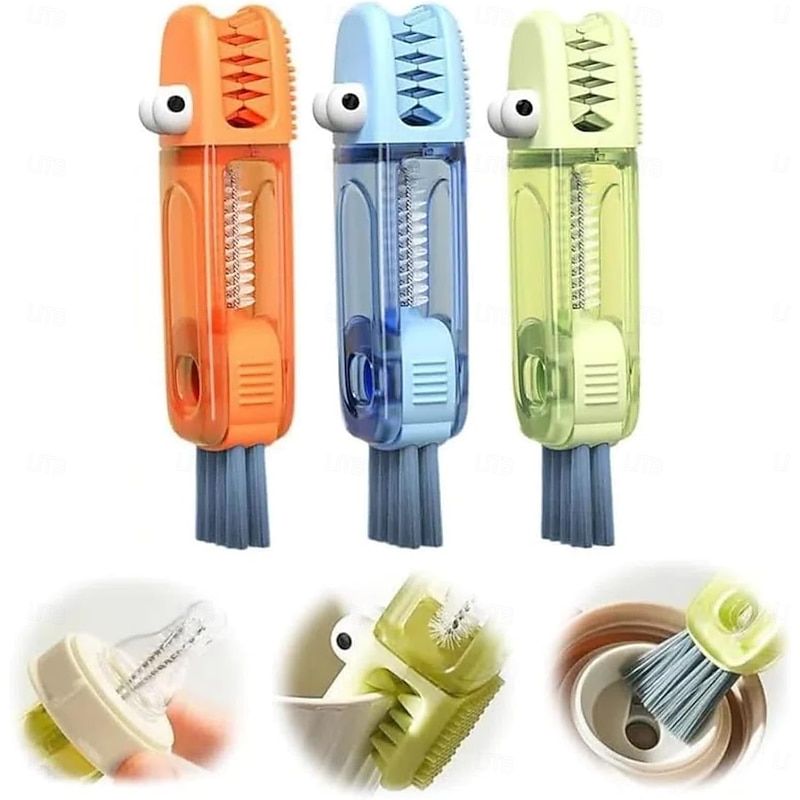 3-in-1 Crocodile Cleaning Brush with Interchangeable Scrubbing Brushes Crevice Cleaning Brush Set for Baby Bottle Gap Tight Spaces Cup Suitable for Bottles, Grooves, and Lids with Durable Bristles