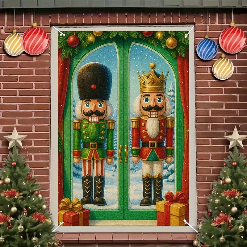 Christmas Nutcracker Curtain, 2025 Xmas Classic Toy Soldier Window Curtain Door Cover for Holiday Home Decor, Party Hanging Tapestry