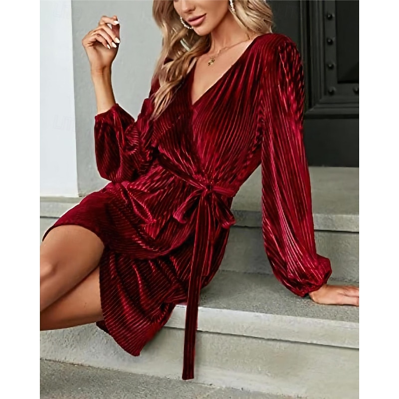 Women's Mini Dress Velvet Dress Party Dress Cocktail Dress Elegant Modern Party Evening Party Holiday Regular Fit Plain Long Sleeve V Neck Wine Dark Green Brown Fall Winter3