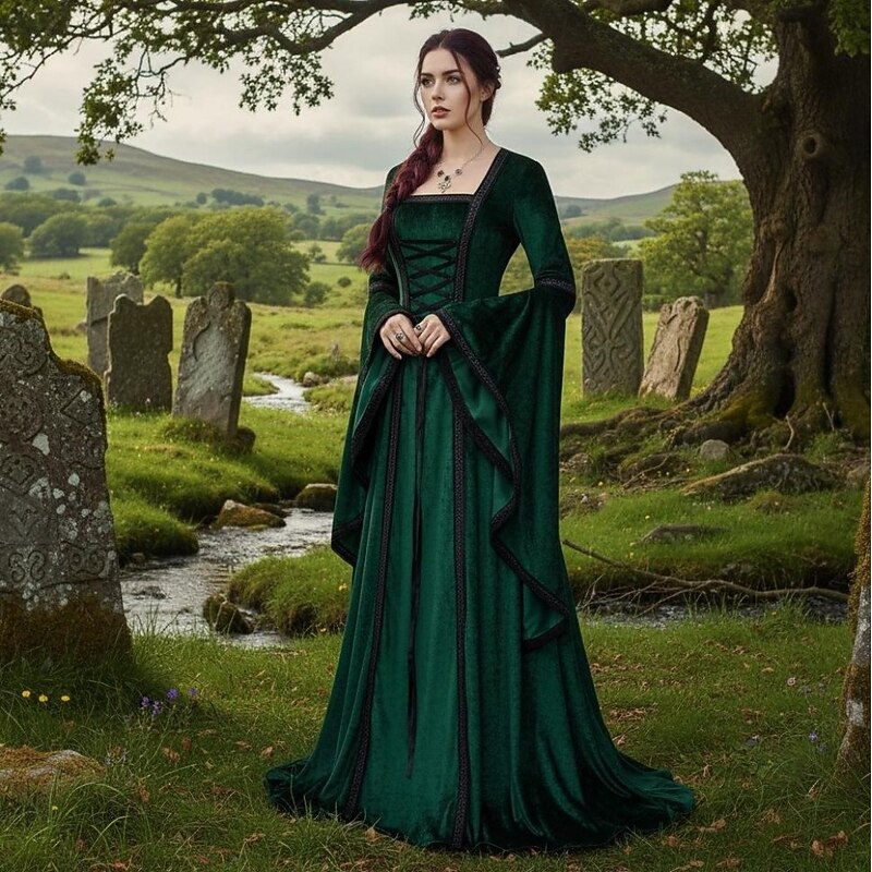 Retro Vintage Medieval Renaissance Dress Fancy Costume Viking Celtic Knight Fancy Dress Women's Celtic Halloween Carnival Performance LARP Ren Faire Adults' Dress3