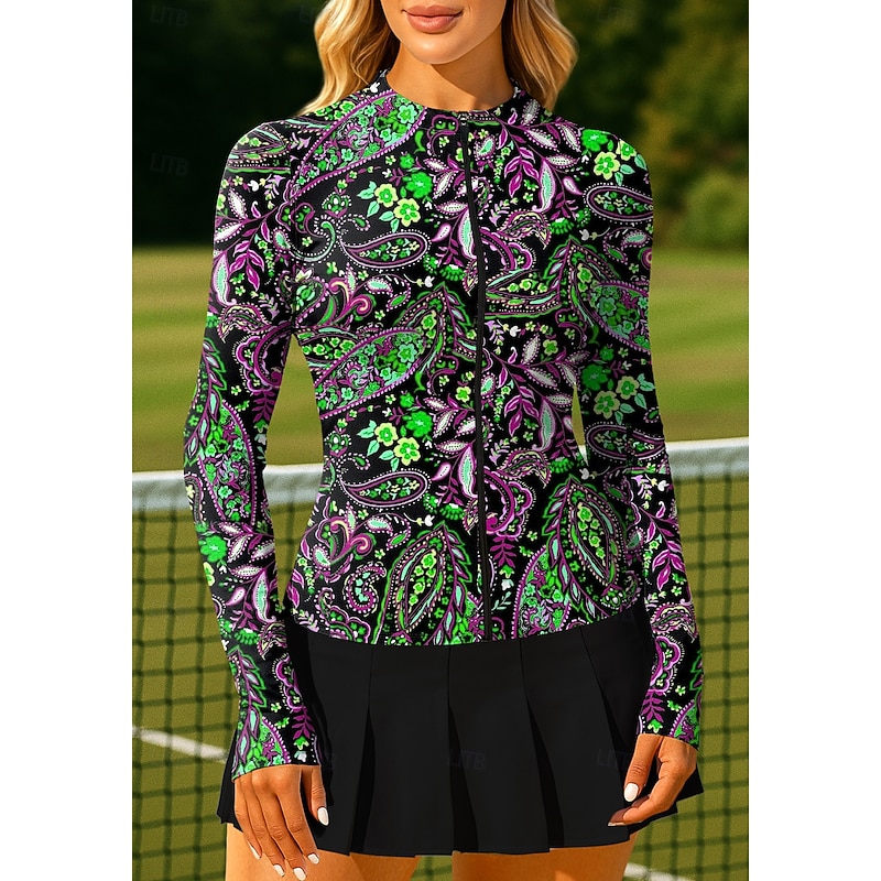 Women's Unisex Paisley Tops Sport Shirt Tennis Shirt Tennis Top Long Sleeve Zipper Floral UPF50+ UV Resistant High Elasticity Moisture Wicking Breathable Volleyball Tennis Golf Round Stand Collar Tee4
