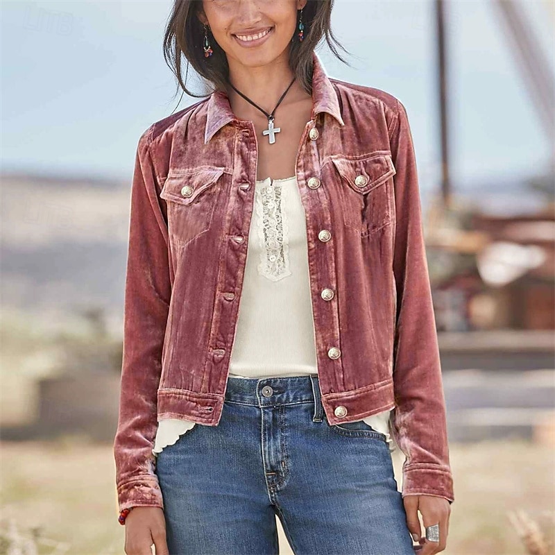 Women's Casual Jacket Warm Comfortable Pocket Buttons Fashion Outdoor Plain Going out Weekend Single Breasted Regular Lapel Regular Fit Long Sleeve Outerwear Black Pink Wine Fall Winter3