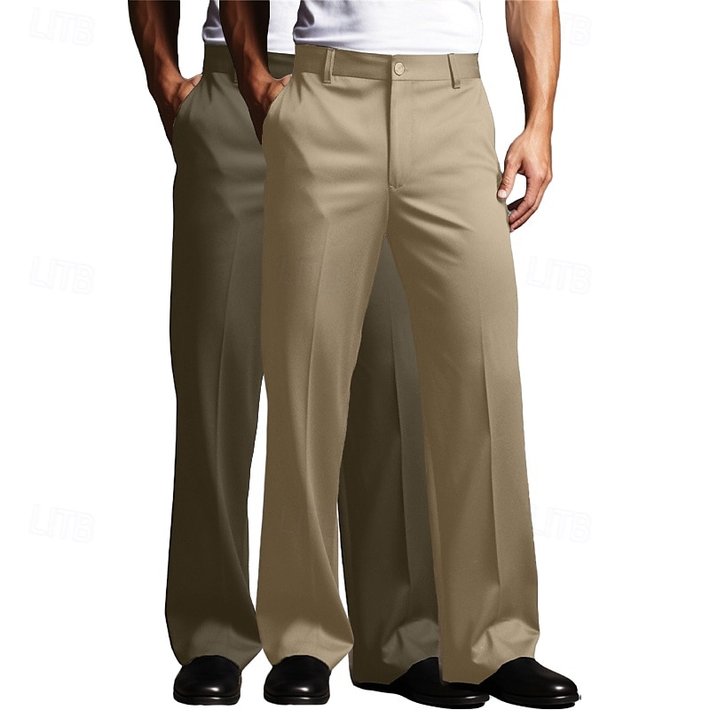 Men's Trousers Dress Pants Suit Pants Front Pocket Straight Leg Plain Comfort Full Length Wedding Business Daily Fashion Chic & Modern White+Green White+khaki Inelastic4
