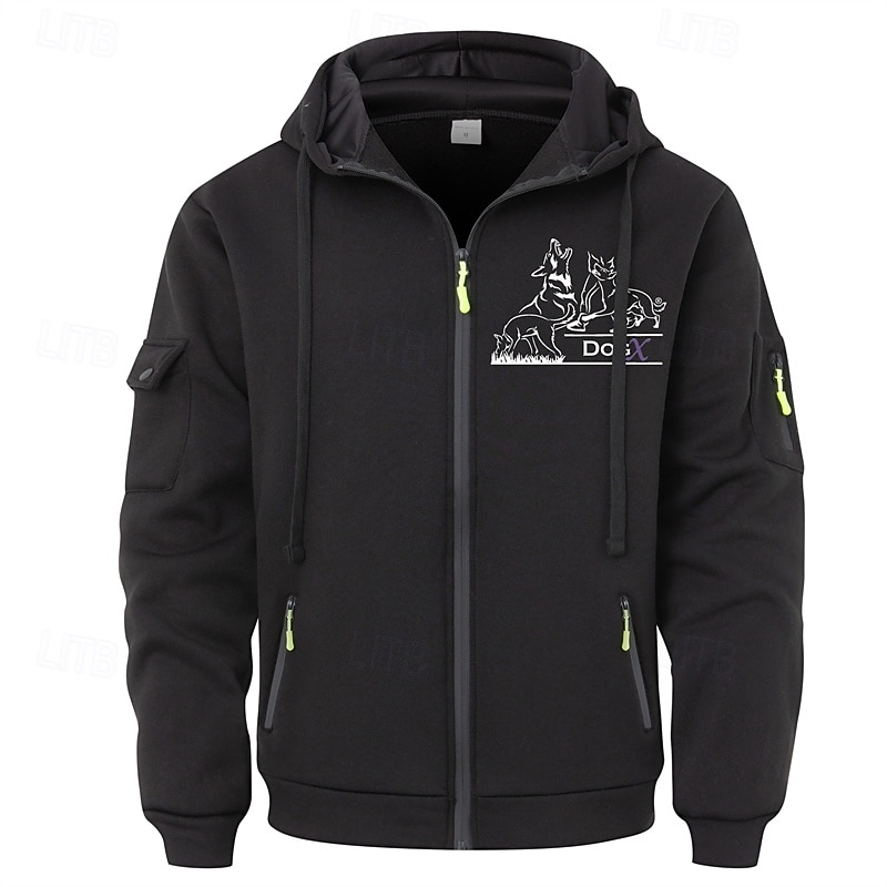 Men's Hoodie Full Zip Hoodie Black Wine Navy Blue Dark Gray Hooded Animal Pocket Sports & Outdoor Daily Holiday Polyester Streetwear Basic Casual Spring Fall Clothing Apparel Hoodies Sweatshirts2