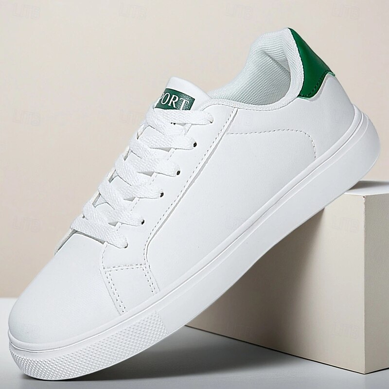 Men's White Minimalist Sneakers – Lightweight Lace-Up Low Top Sport Shoes for Travel, Gym and Casual Outfits