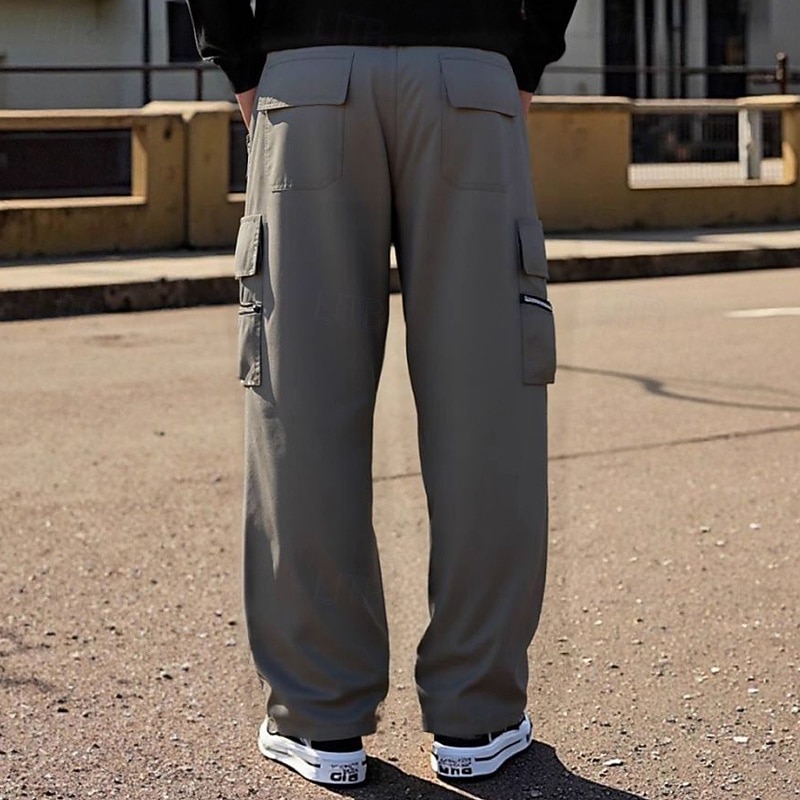 Men's Cargo Pants Trousers Baggy Pants Drawstring Elastic Waist Multi Pocket Plain Wearable Outdoor Daily Camping & Hiking Fashion Classic Black Gray3