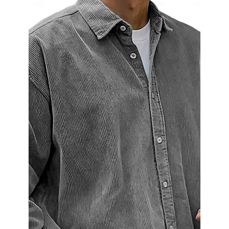 Men's Shirt Casual Shirt Corduroy Shirt Button Up Shirt Black White Navy Blue Blue Purple Long Sleeve Turndown Outdoor Street Clothing Apparel Vintage Casual3