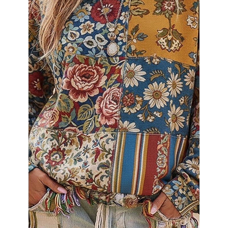 Women's Pullover Sweatshirts Floral Vintage Streetwear Classic Long Sleeve Crew Neck Regular Tops Dailywear Casual Print Blue Spring Fall3