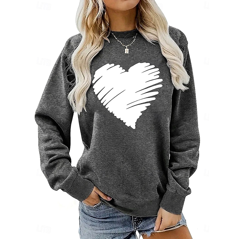 Women's Pullover Sweatshirt Heart Graphic Geometric Fashion Casual Long Sleeve Round Neck Regular Tops Street Dailywear Casual Print Black White Light Grey Gray Fall Winter4