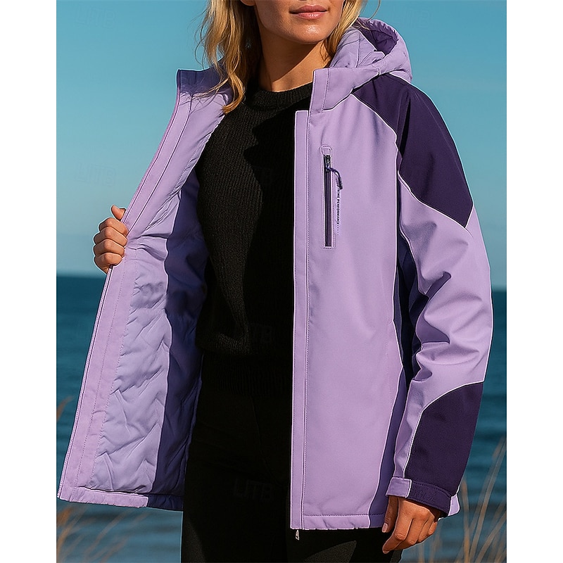 Women's Windbreaker Softshell Jacket Hiking Jacket Outdoor Thermal Waterproof Windproof Hiking Outfits Hiking Clothes Winter Autumn / Fall Top Camping / Hiking / Caving Running Patchwork White Pink3