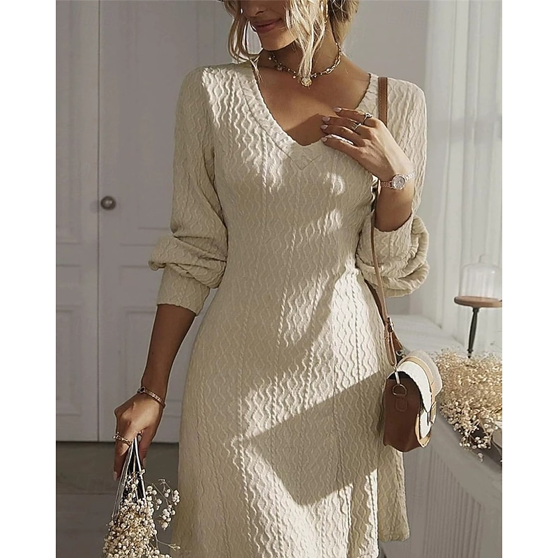 Women's Midi Dress Black Dress Party Dress Casual Dress Cocktail Dress Elegant Fashion Modern Outdoor Party Daily Slim Plain Long Sleeve V Neck Black White Blue Spring Autumn3
