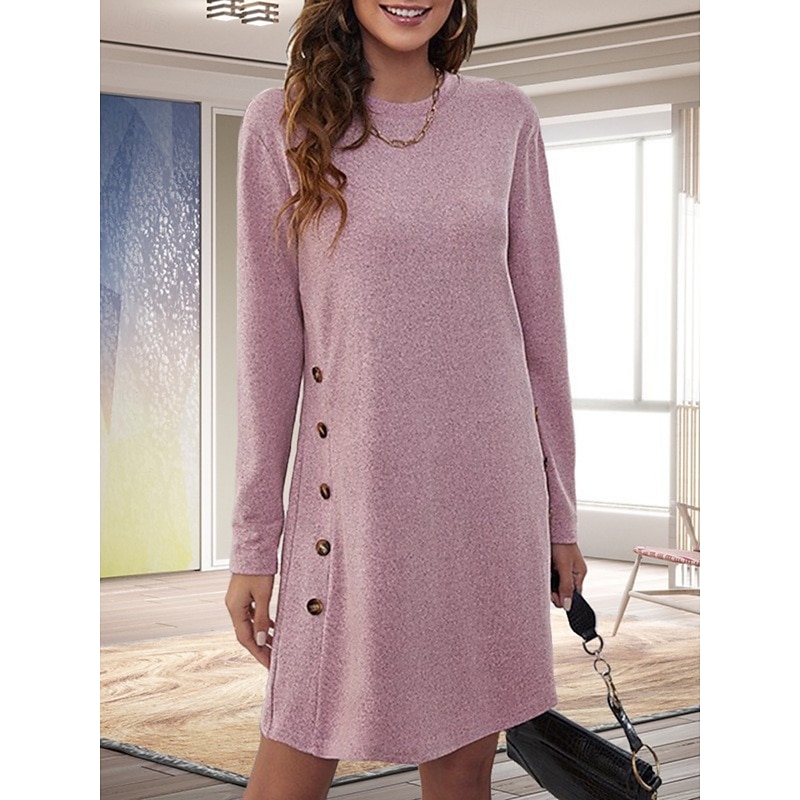 Women's Mini Dress T Shirt Dress Tee Dress Casual Outdoor Daily Holiday Regular Fit Plain Long Sleeve Crew Neck Black Pink Gray Spring Fall