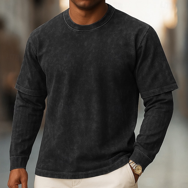 Men's T Shirt Tee Tee Top Long Sleeve Crew Neck Henley Spring Fall All Seasons Plain Fashion Designer Basic Pockets Layered Vacation Street Casual Black Top Tee for Men