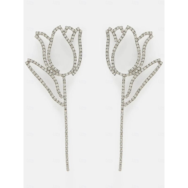 Women's Crystal Rhinestone Flower Drop Earrings Elegant Statement Jewelry for Evening Balls and Party Occasions4