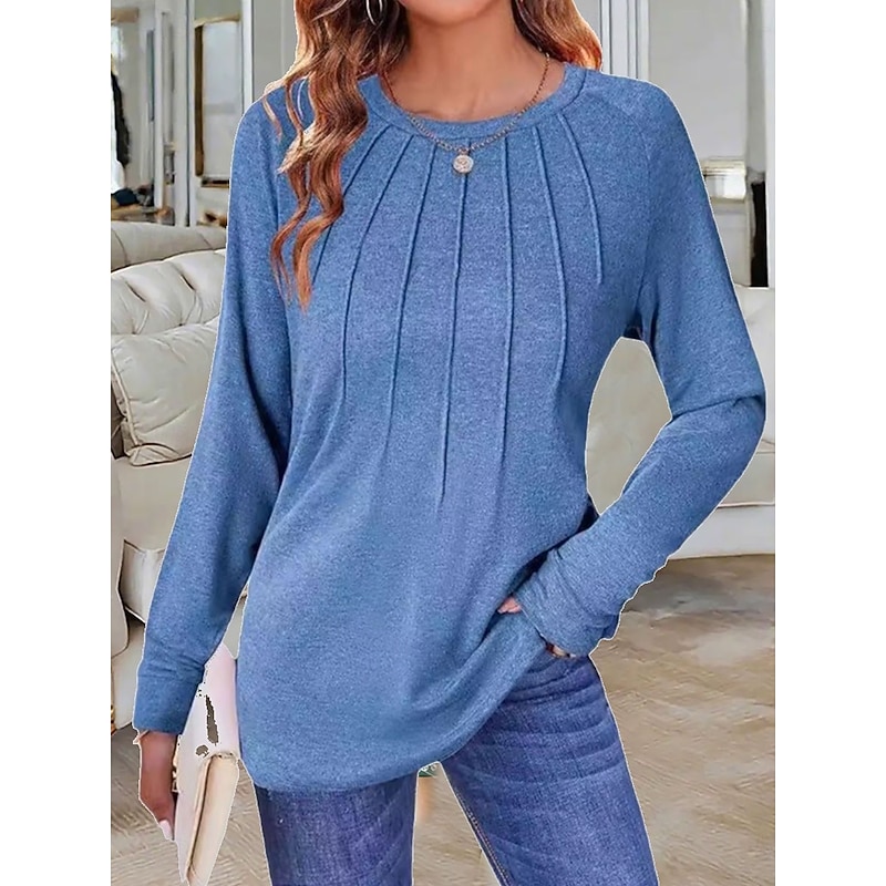 Women's Blouse Solid Color Elegant Vintage Stylish Long Sleeve Crew Neck Regular Tops Daily Pink Blue Purple Green Beige Spring Fall