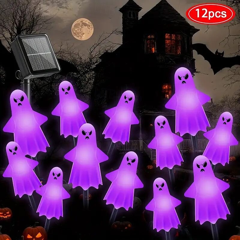 12PCS Halloween Solar Path Lights Outdoor Waterproof Lawn Lights Halloween Ghost Lights Yard Park Cemetery Path Driveway Horror Atmosphere Decoration2