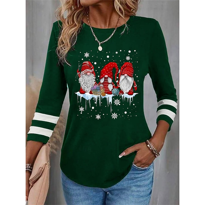 Christmas Women's T Shirt Graphic Santa Claus Vintage Fashion Stylish Long Sleeve Crew Neck Round Neck Regular Tops Daily Weekend Print Black Wine Blue Purple Green Spring Fall Winter3