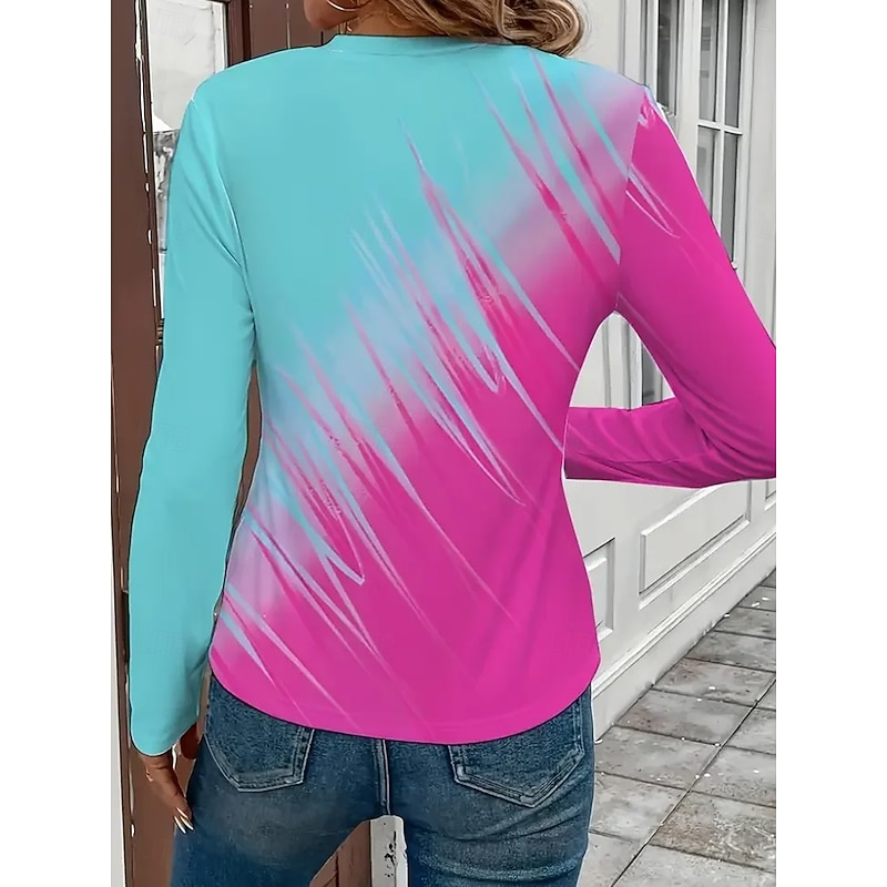 Women's T Shirt Graphic Geometric Vintage Stylish Modern Long Sleeve Crew Neck Regular Tops Daily Print Pink Royal Blue Blue Orange Green Spring Fall Winter3