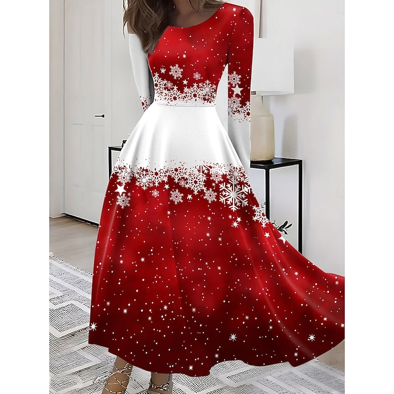 Christmas Women's Midi Dress A Line Dress Fit And Flare Dress Vacation Casual Boho Party Daily Going out Regular Fit Graphic Galaxy Long Sleeve Crew Neck Black Summer Spring Fall Winter