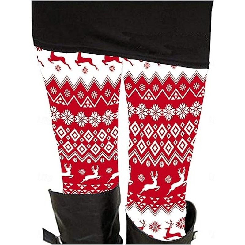 Women's Chinos Leggings Cozy Leggings Vacation Casual Full Length High WaistPantsUgly Christmas Reindeer Printing Thermal Warm Comfortable Stretchy Vacation Casual Daily Red Spring Fall Winter Slim