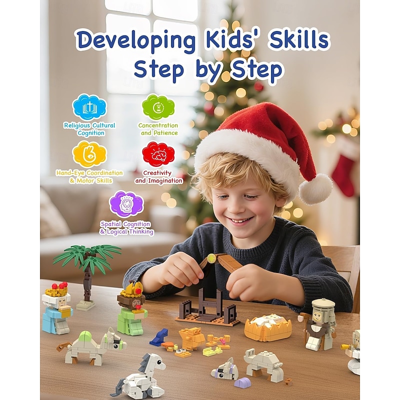 Nativity Advent Calendar 2025 Building Blocks 24-Days Fun Toy for Boys Girls Christmas Countdown Calendar Gifts for Kids Teen Adults Christian Scene Advent Bricks Individual Packaging(6)4